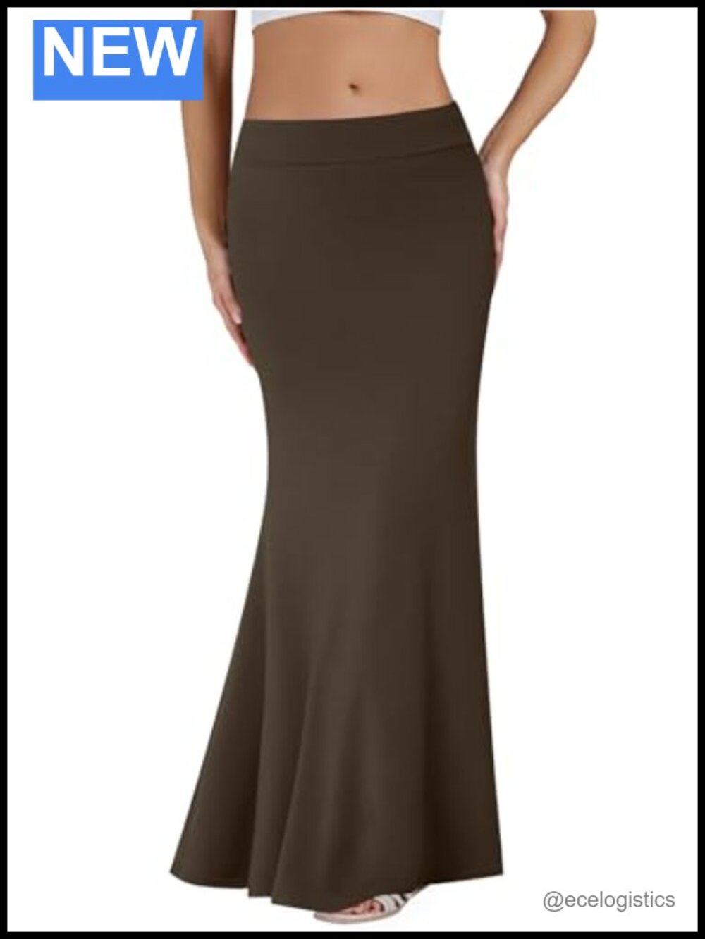 Foldover High Waist Maxi Skirt Stretchy Jersey Knit A-Line Flowy